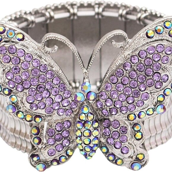 Jewelry - Elegant Crystal Butterfly Bangle Bracelet Stretch Jewelry for Women Wedding Brid
